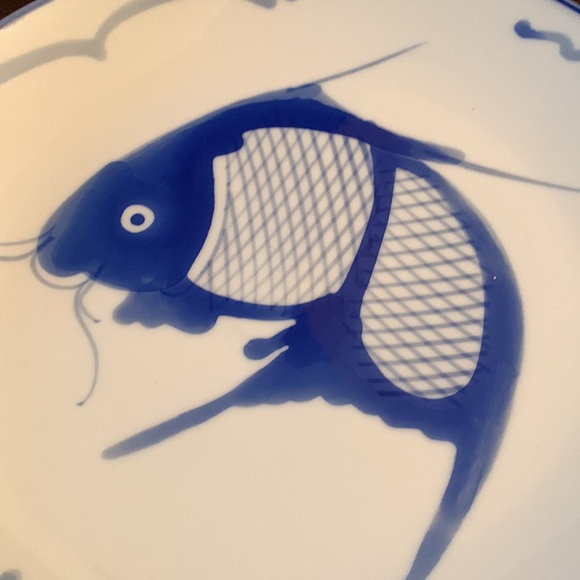 Dining Vintage Blue And White Koi Fish Plate Made In China Poshmark